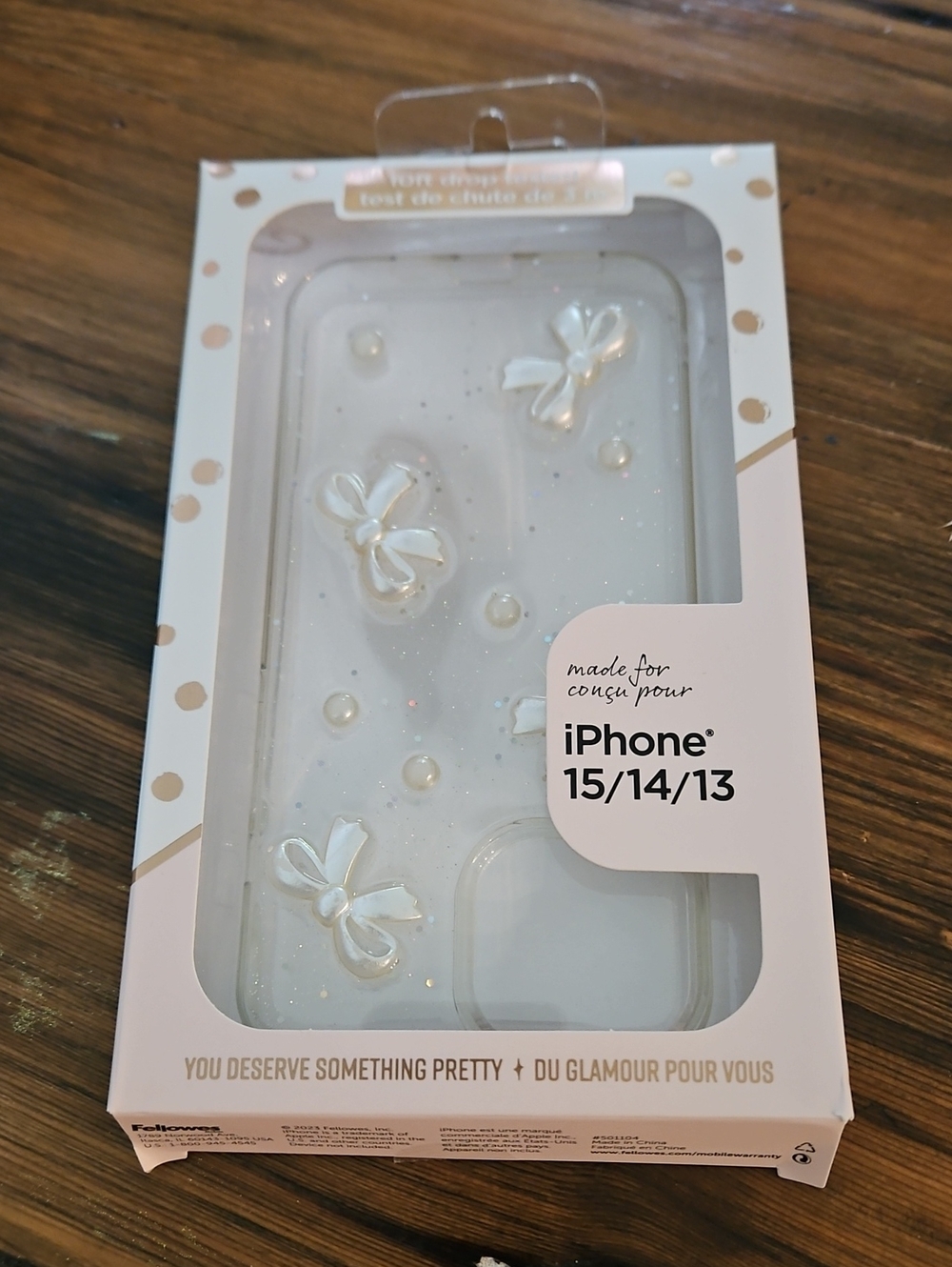 Pearl Bow Clear iPhone Case for iPhone 15/14/13 - White